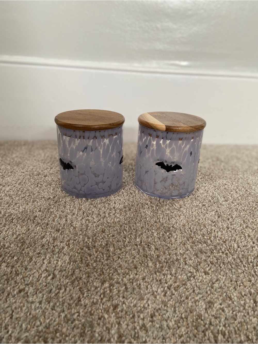 Halloween Murano Glass Canister Set With Bat Inlay - Set of 2 - Picture 2 of 11